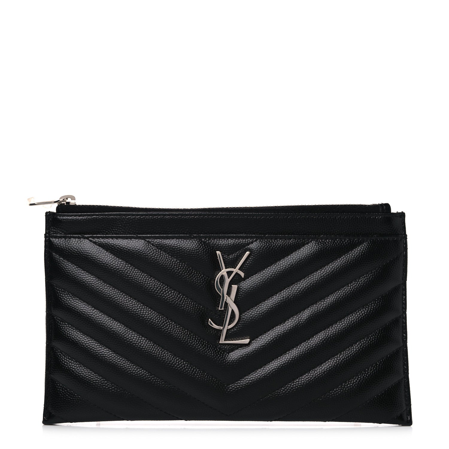 Saint Laurent Grain De Poudre Chevron Monogram Bill Pouch Black 1 of 10