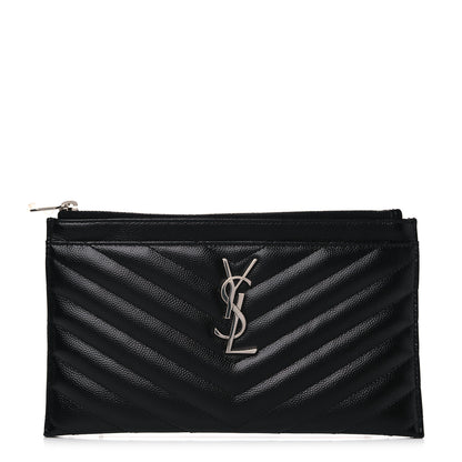 Saint Laurent Grain De Poudre Chevron Monogram Bill Pouch Black 1 of 10