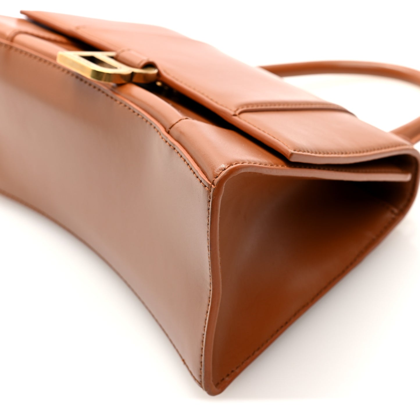 Shiny Box Calfskin Small Hourglass Top Handle Bag Camel