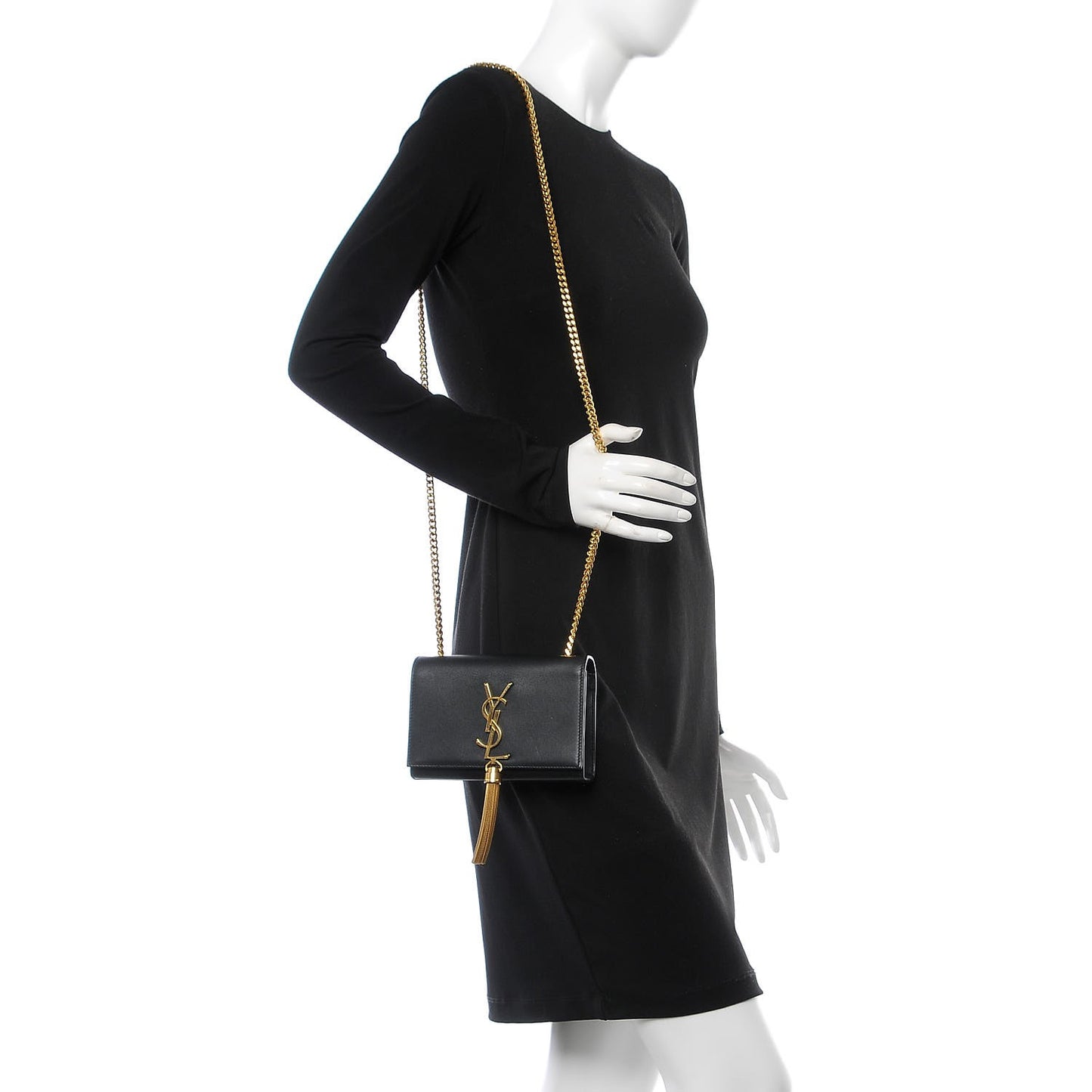 Calfskin Small Classic Monogram Kate Tassel Satchel Black