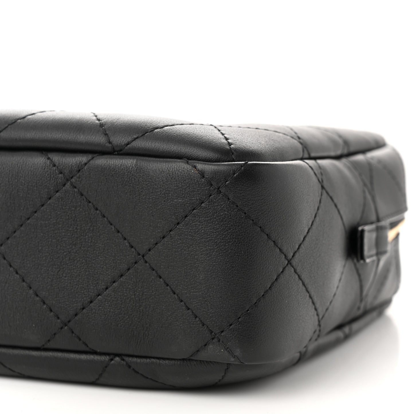 Calfskin Diamond Stitched Top Handle Bowling Bag Black