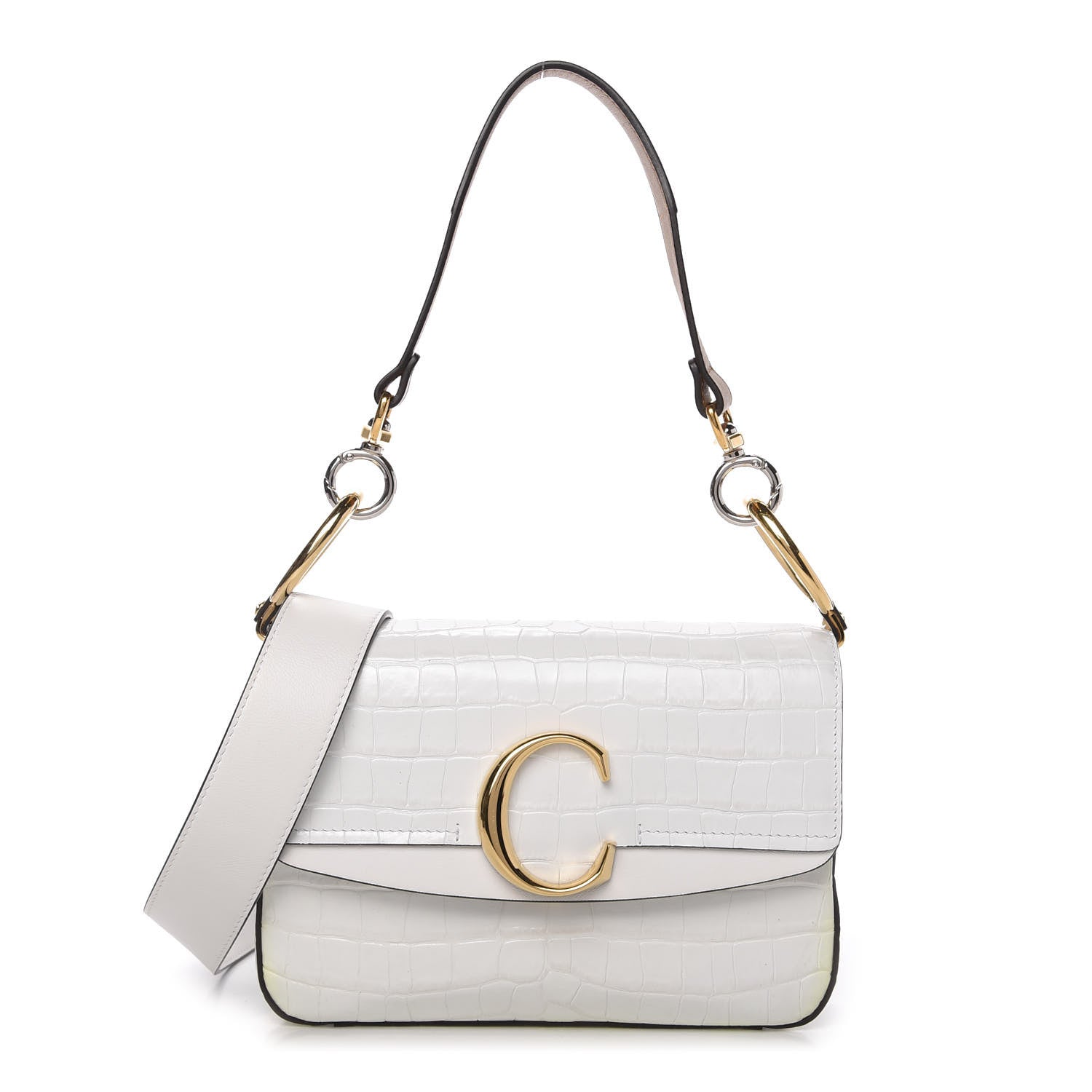 Chloe Calfskin Crocodile Embossed Small C Double Carry Brilliant White 1 of 11