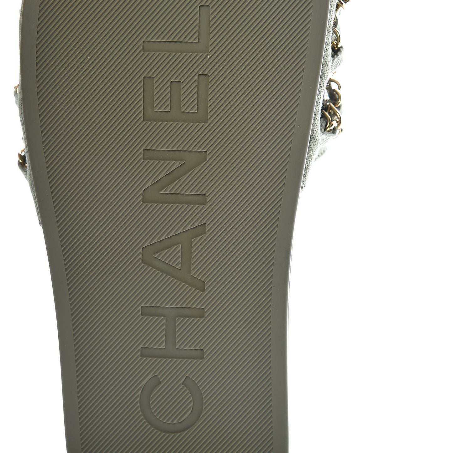 Canvas Chain Flat Sandals 37 Khaki