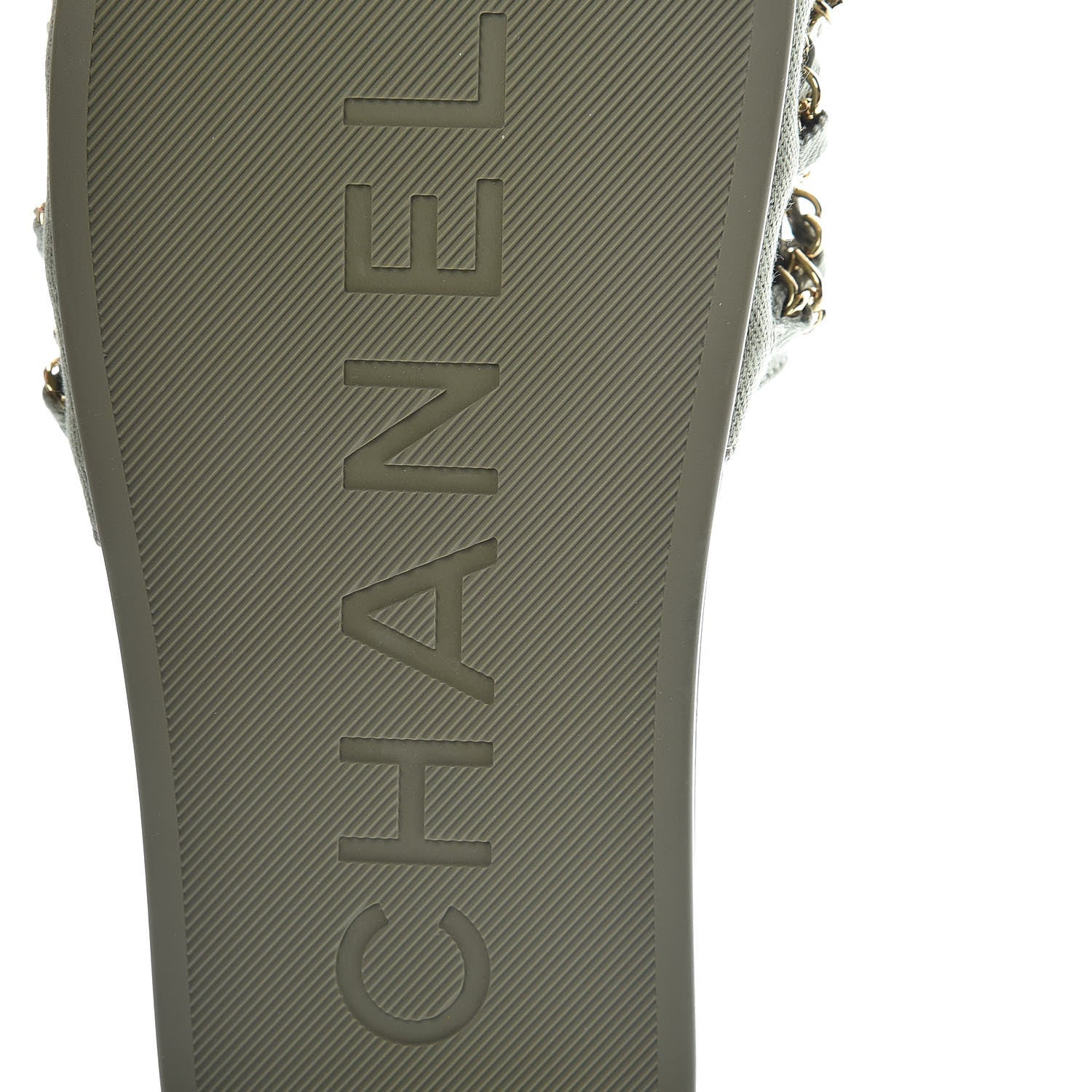 Chanel Canvas Chain Flat Sandals 37 Khaki 7 of 9