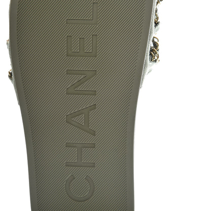 Chanel Canvas Chain Flat Sandals 37 Khaki 7 of 9