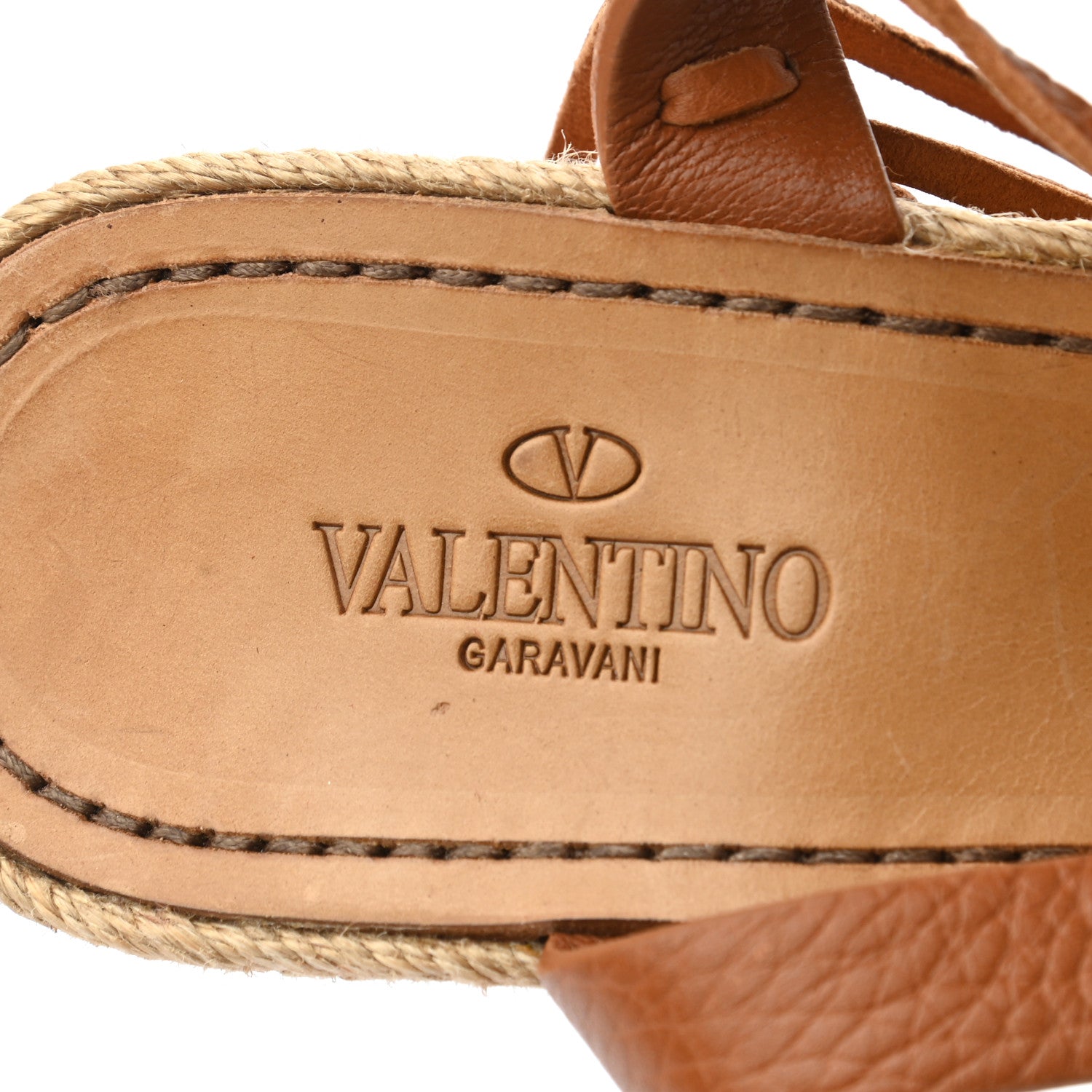 Valentino Garavani Calfskin Fringe Espadrille Wedge Sandals 39.5 Light Cuir 7 of 9