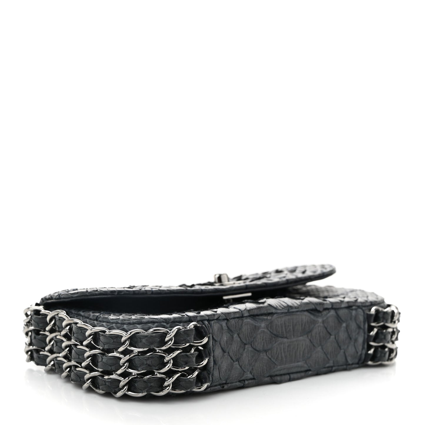 Snakeskin 3 Chain Flap Dark Blue