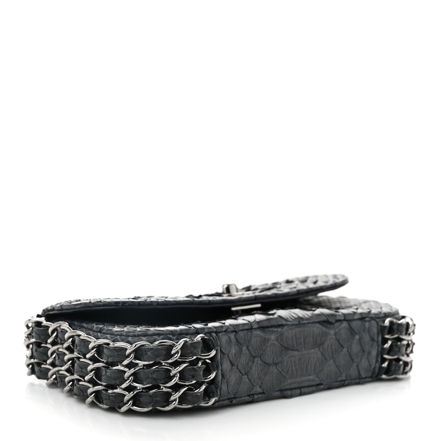 Chanel Snakeskin 3 Chain Flap Dark Blue 4 of 10