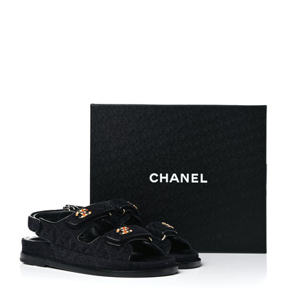 Chanel Velvet Velcro Dad Sandals 37.5 Navy Blue 12 of 12