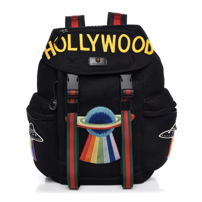 Gucci Mesh Web Hollywood Embroidered Double Buckle Backpack Black 1 of 7