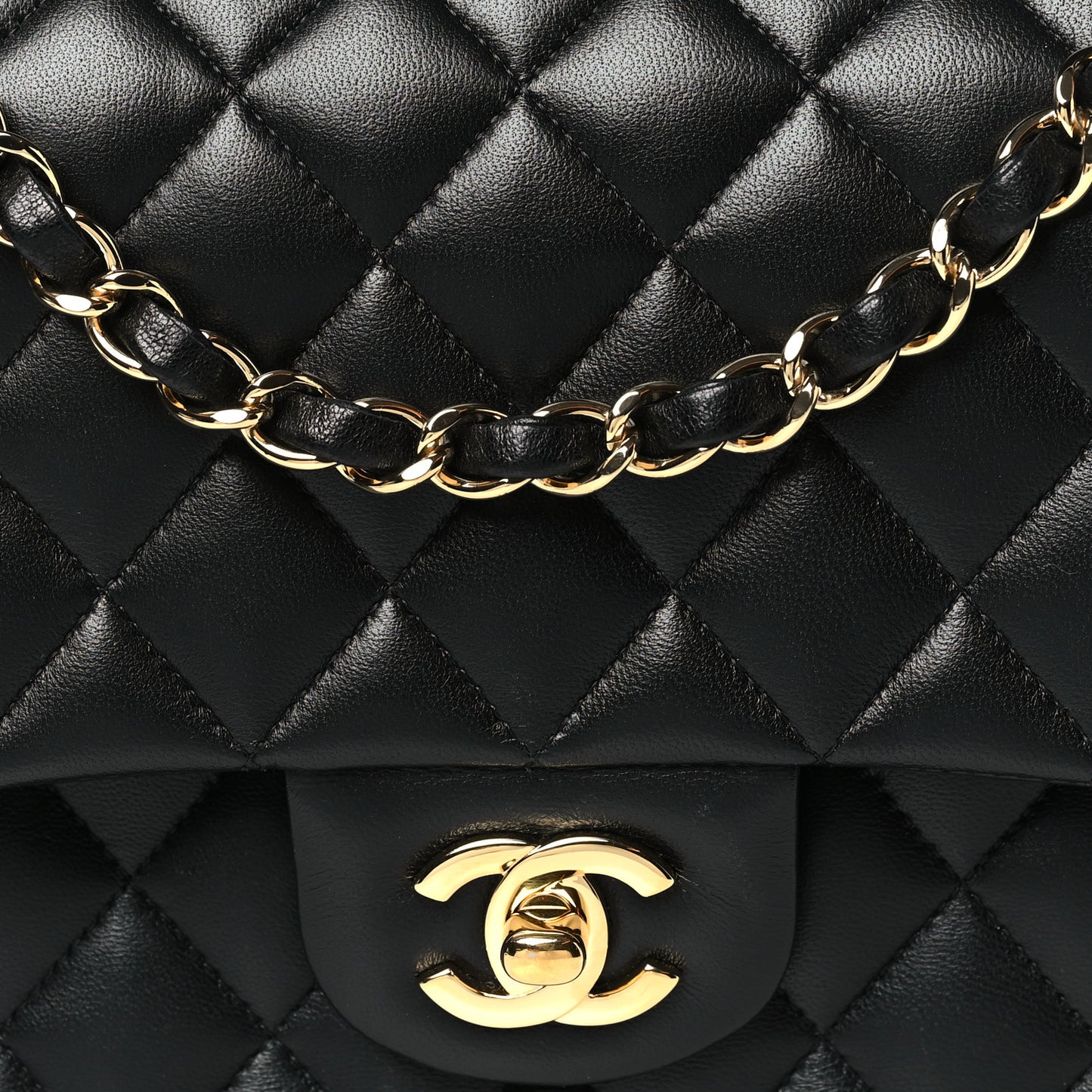 Lambskin Quilted Medium Double Flap Black