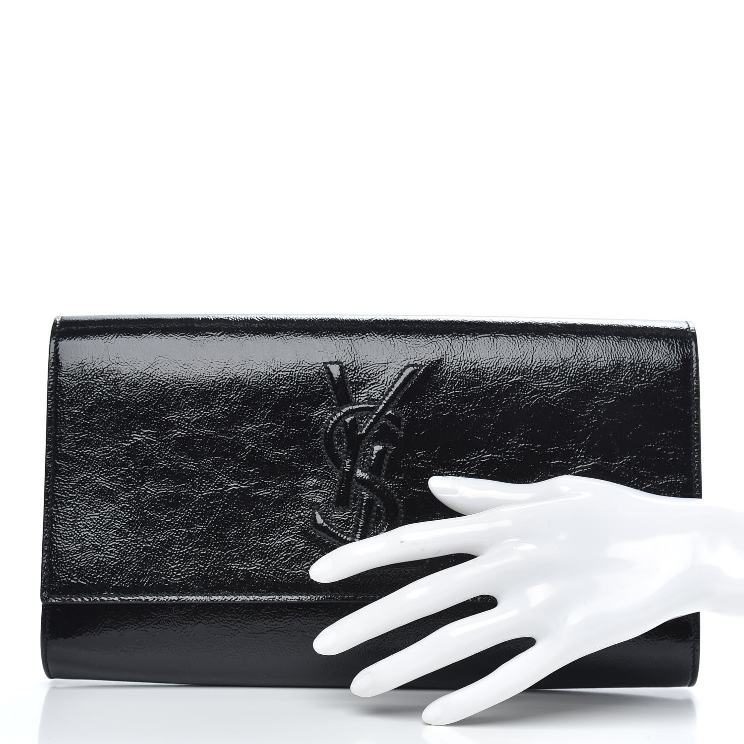 Saint Laurent Textured Patent Monogram Large Belle De Jour Clutch Black 2 of 7