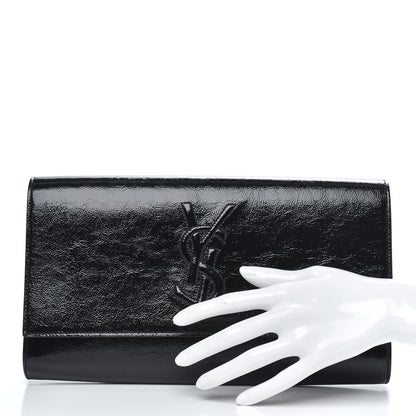 Saint Laurent Textured Patent Monogram Large Belle De Jour Clutch Black 2 of 7