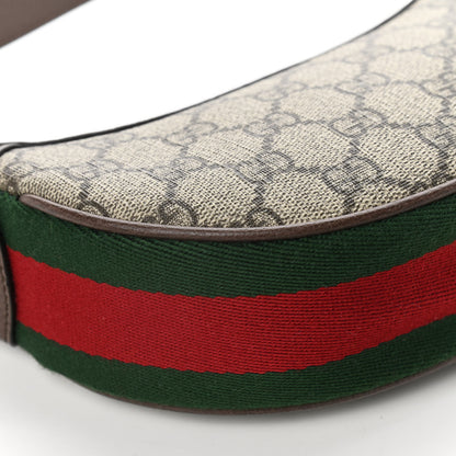 Gucci GG Supreme Monogram Textured Calfskin Web Mini Ophidia Half Moon Hobo Beige Ebony New Acero 9 of 11