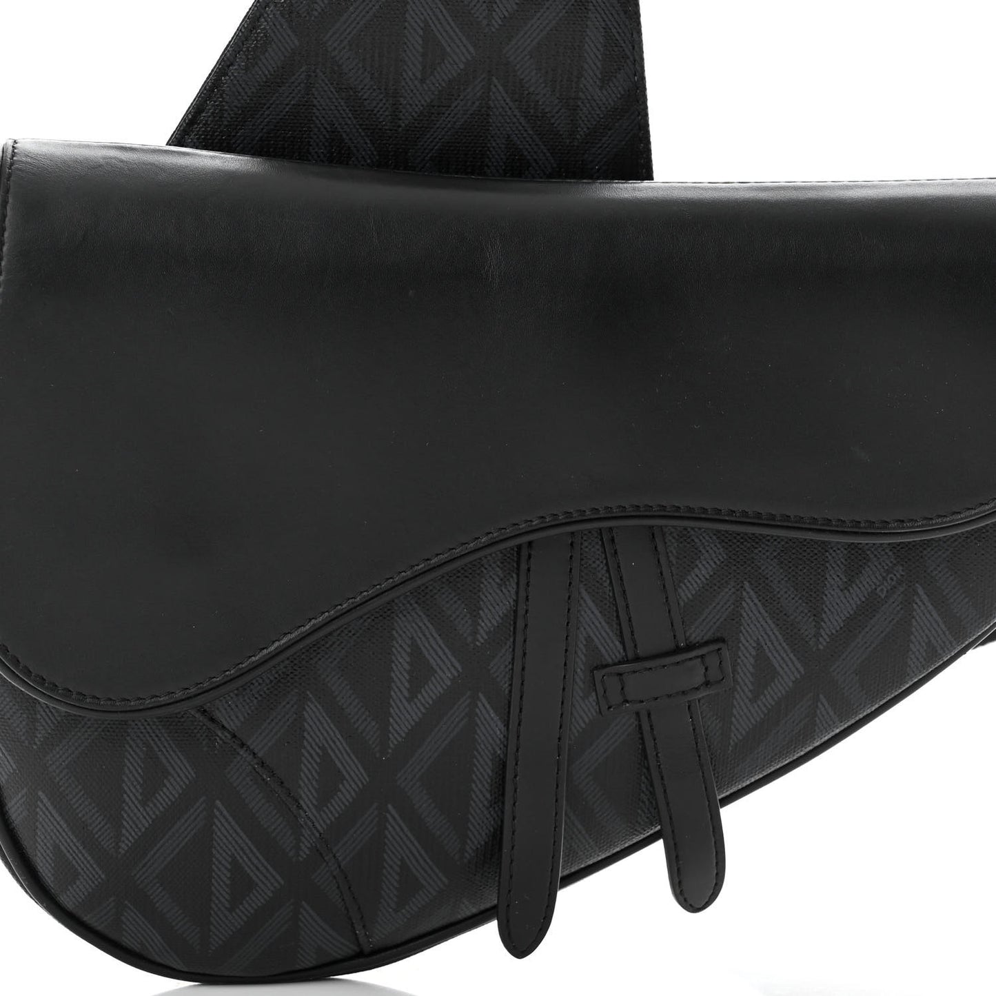 Smooth Calfskin Canvas CD Diamond Mens Saddle Bag Black