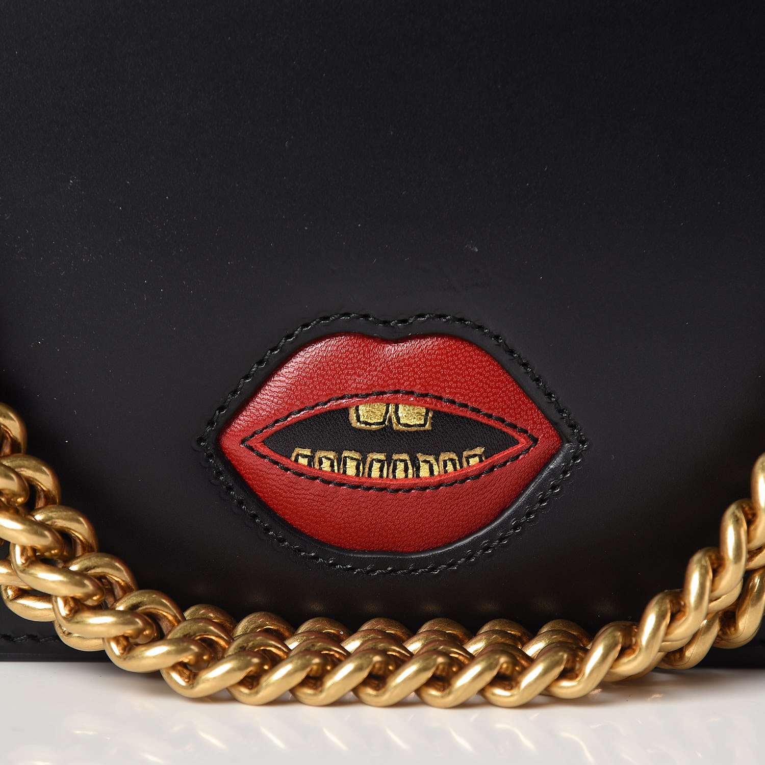 Gucci Knight Calfskin Malaga Kid Heart Medium GG Marmont Chain Handle Bag Black Hibiscus Red Multicolor 10 of 11