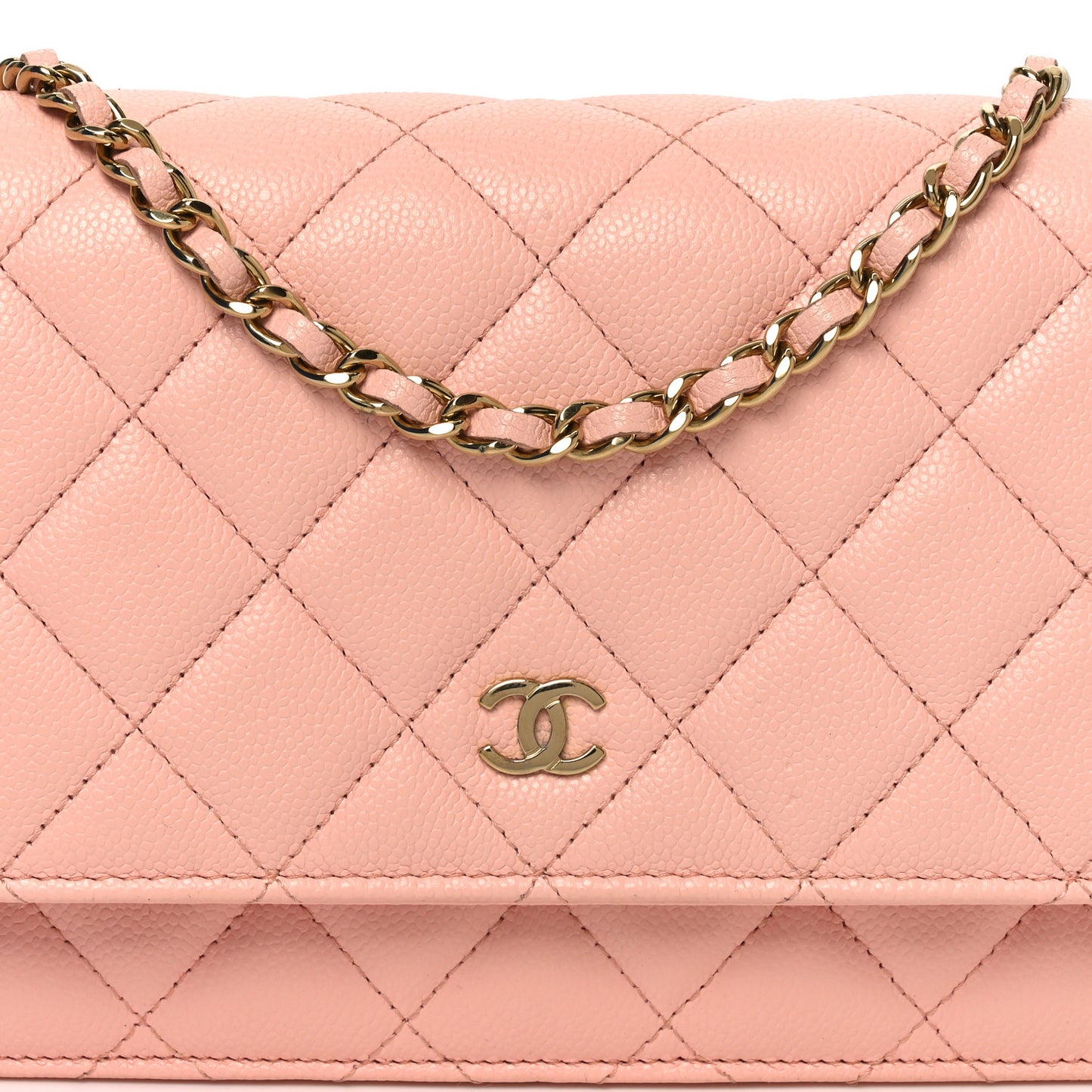 Caviar Quilted Wallet on Chain WOC Light Pink