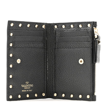 Valentino Garavani Pebbled Calfskin Rockstud Coin Case Card Holder Black 10 of 20