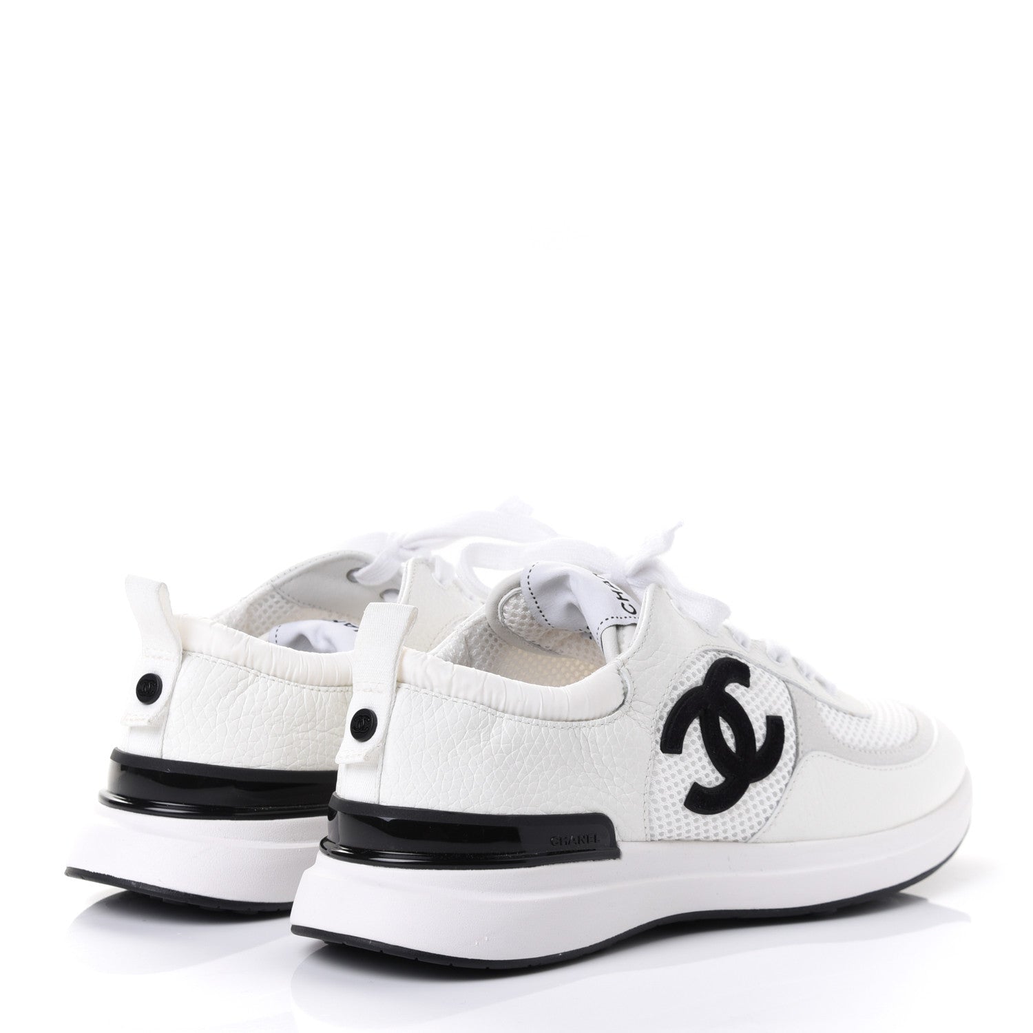 Chanel Calfskin Mesh Lycra Suede Womens Logo Sneakers 37.5 White 7 of 20