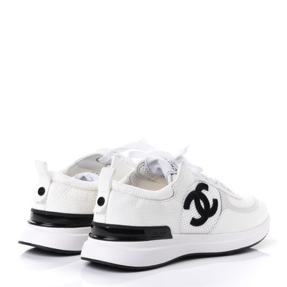 Chanel Calfskin Mesh Lycra Suede Womens Logo Sneakers 37.5 White 7 of 20