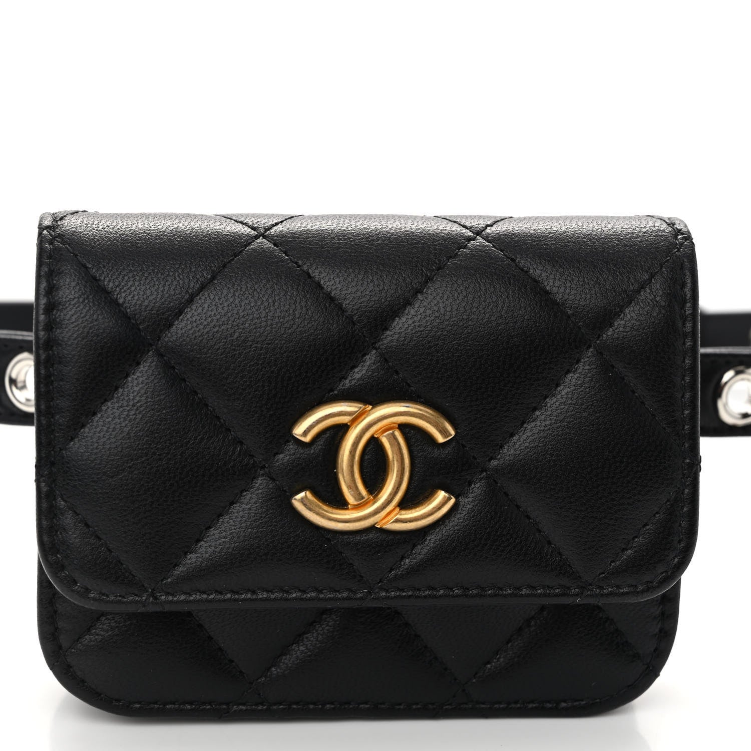 Chanel Goatskin Quilted Punk Essentials Chain Mini Flap Belt Bag Black 9 of 11