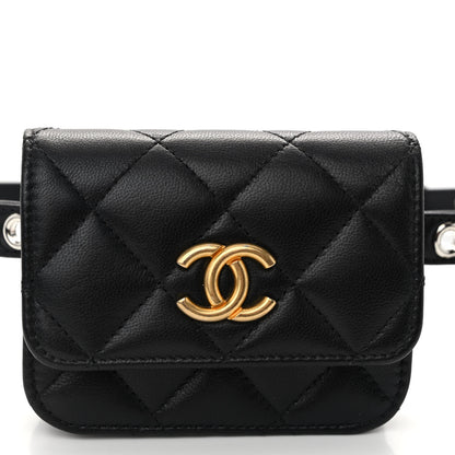 Chanel Goatskin Quilted Punk Essentials Chain Mini Flap Belt Bag Black 9 of 11