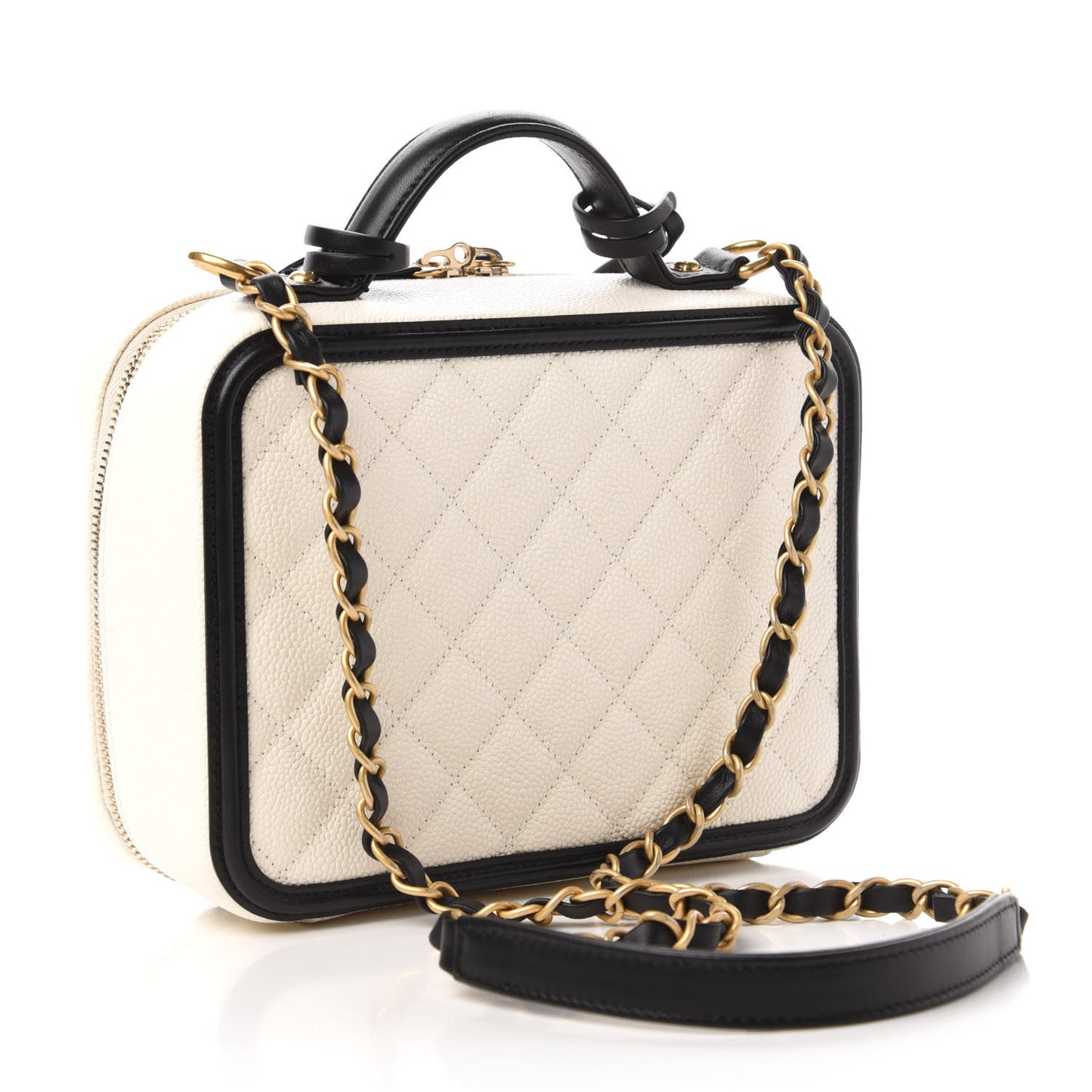 Caviar Quilted Medium CC Filigree Vanity Case White Black