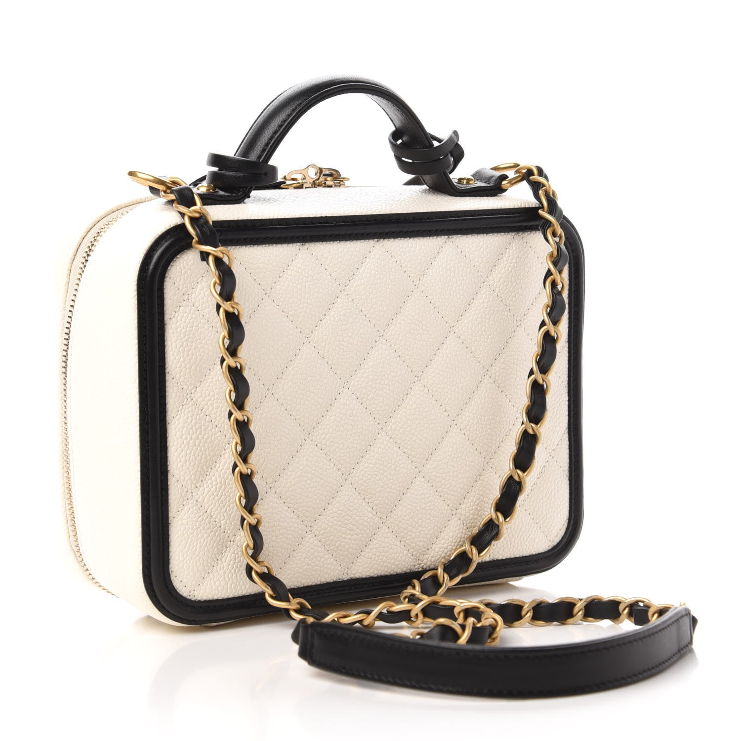 Chanel Caviar Quilted Medium CC Filigree Vanity Case White Black 3 of 10