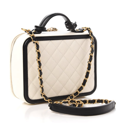 Chanel Caviar Quilted Medium CC Filigree Vanity Case White Black 3 of 10