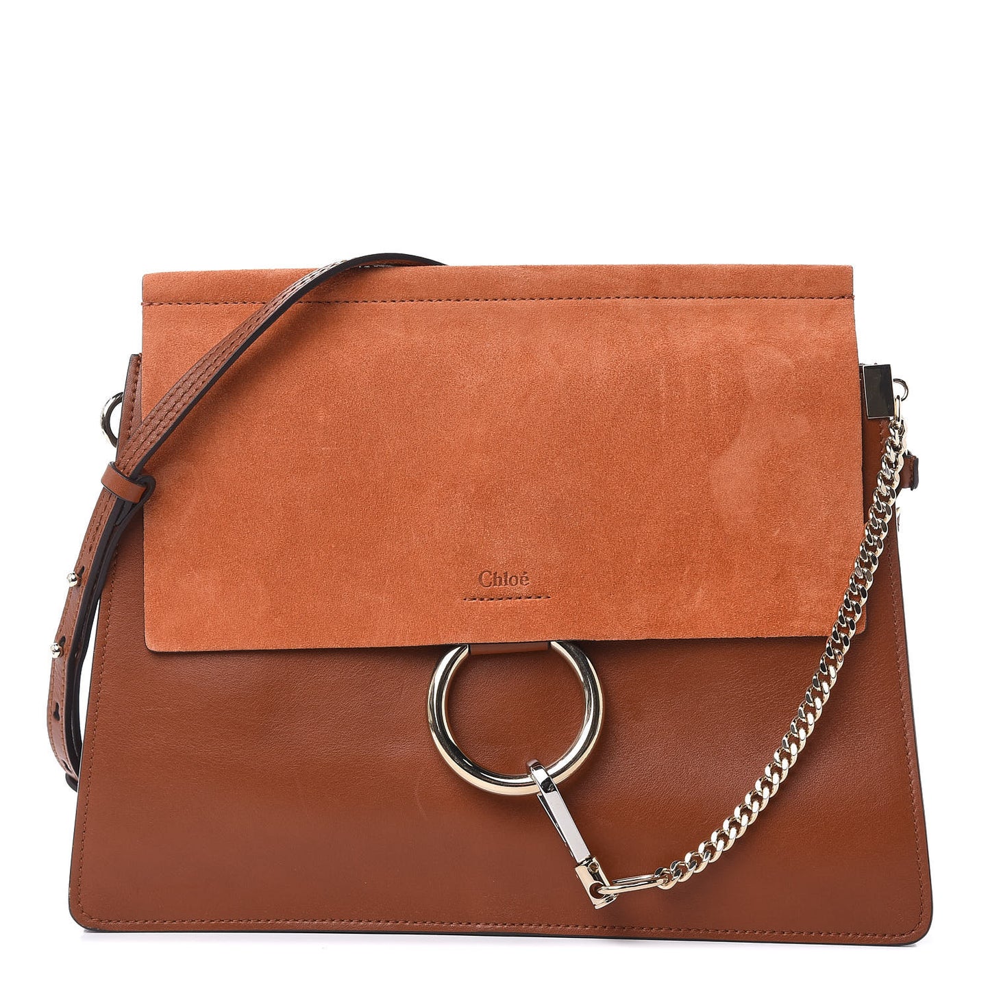 Suede Calfskin Medium Faye Shoulder Bag Tobacco