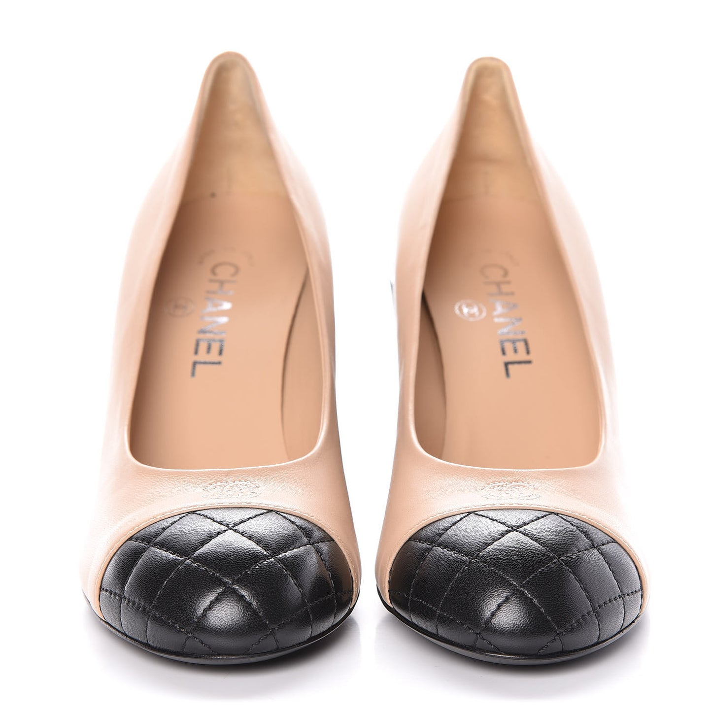 Lambskin Pearl Cap Toe Pumps 37.5 Beige Black