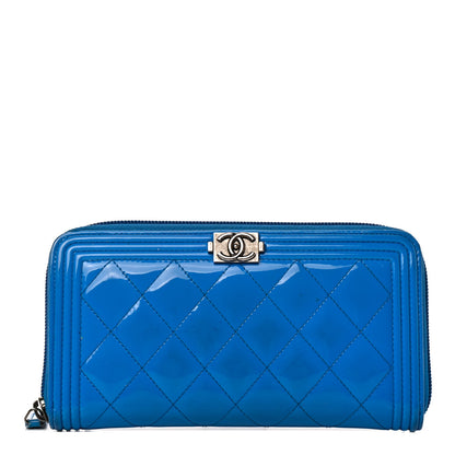 Chanel Patent Quilted Boy Zip Around Wallet Light Blue 1 of 8