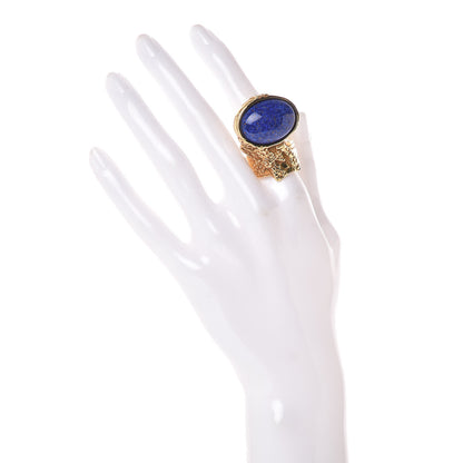 Saint Laurent Glass Cabochon Arty Ovale Ring 8 Gold Lapis 2 of 7