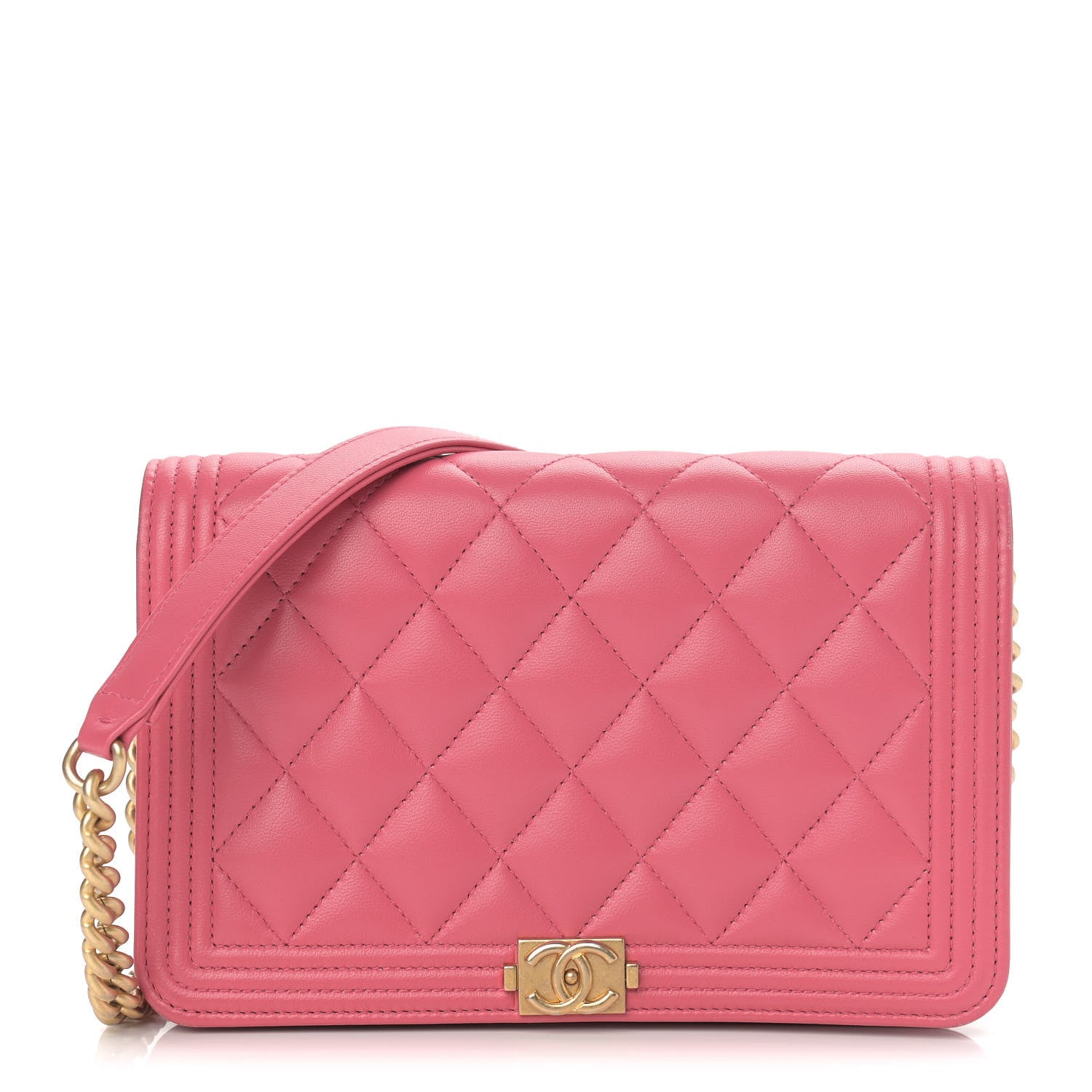 Chanel Lambskin Quilted Boy Wallet On Chain WOC Pink 1 of 12