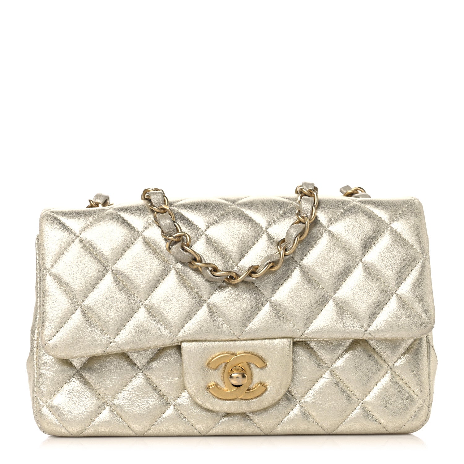 Chanel Metallic Lambskin Quilted Mini Rectangular Flap Gold 1 of 10