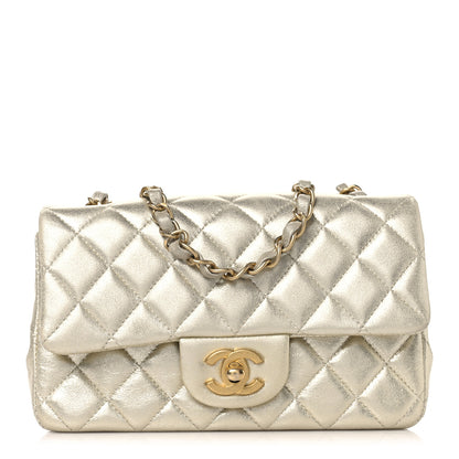Chanel Metallic Lambskin Quilted Mini Rectangular Flap Gold 1 of 10