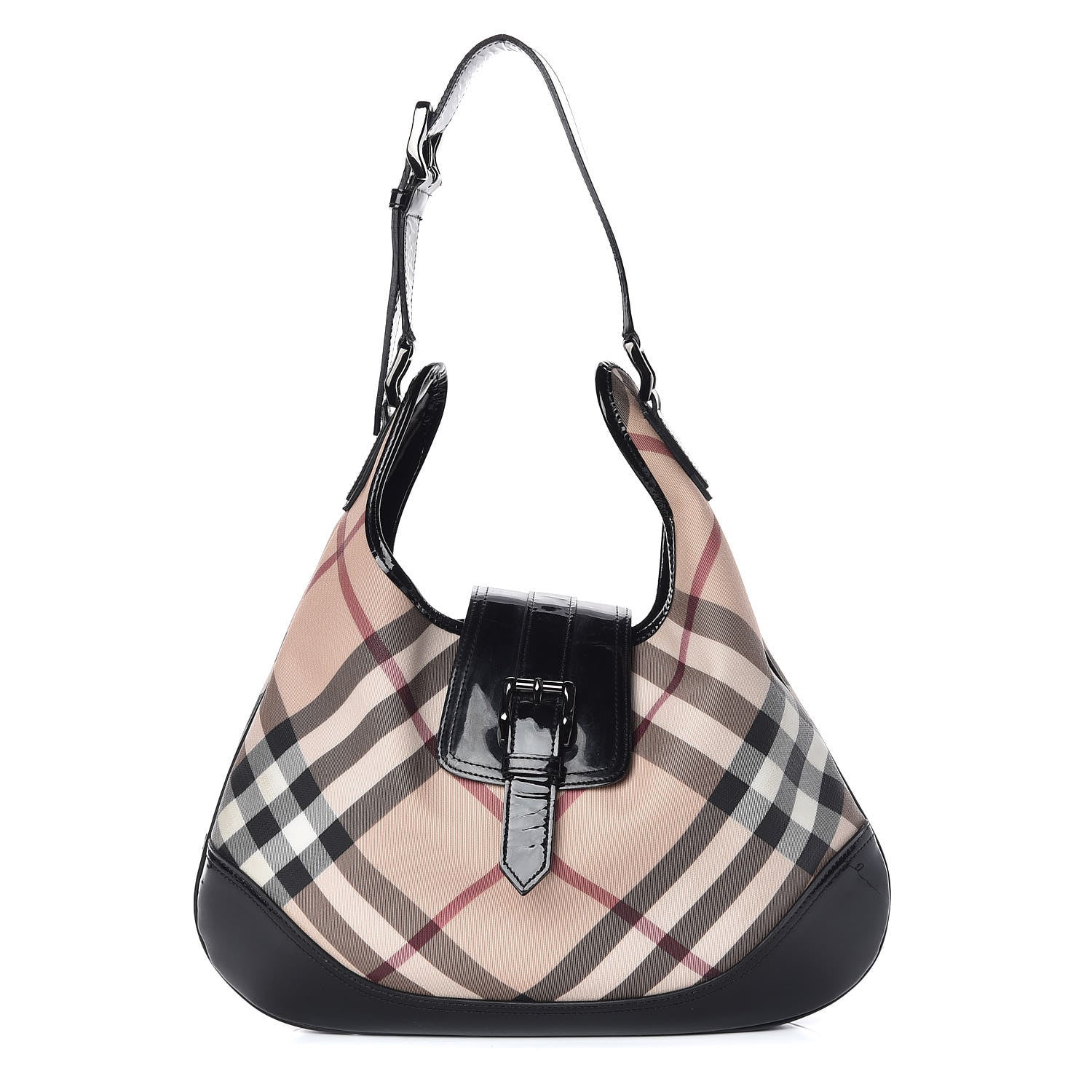 Burberry Patent Nova Check Brook Hobo Black 1 of 8