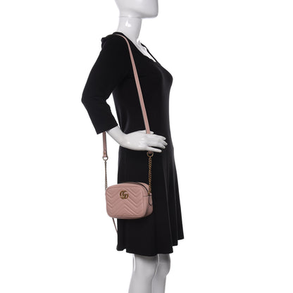 Gucci Calfskin Matelasse Mini GG Marmont Chain Shoulder Bag Perfect Pink 2 of 12