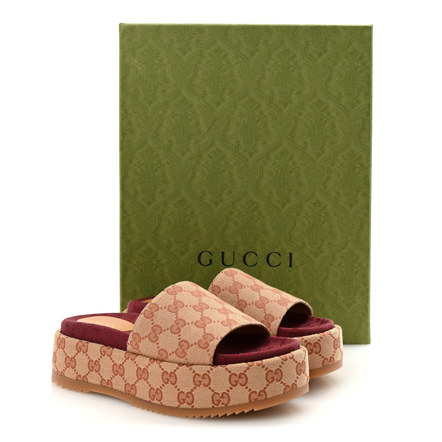 Gucci Canvas GG Monogram Angelina Platform Slide Sandals 37 Beige Ruggine 10 of 10