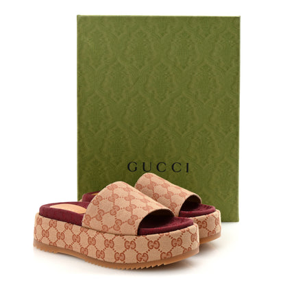 Gucci Canvas GG Monogram Angelina Platform Slide Sandals 37 Beige Ruggine 10 of 10