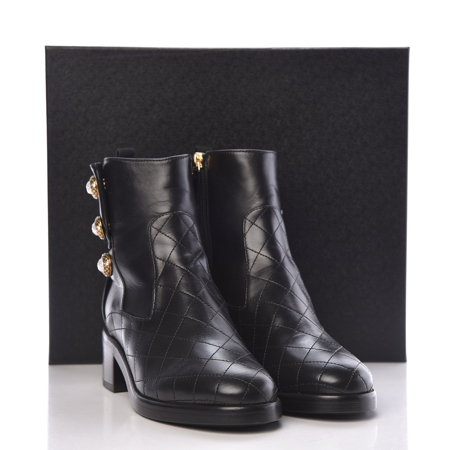 Lambskin Pearl Short Boots 37 Black Gold