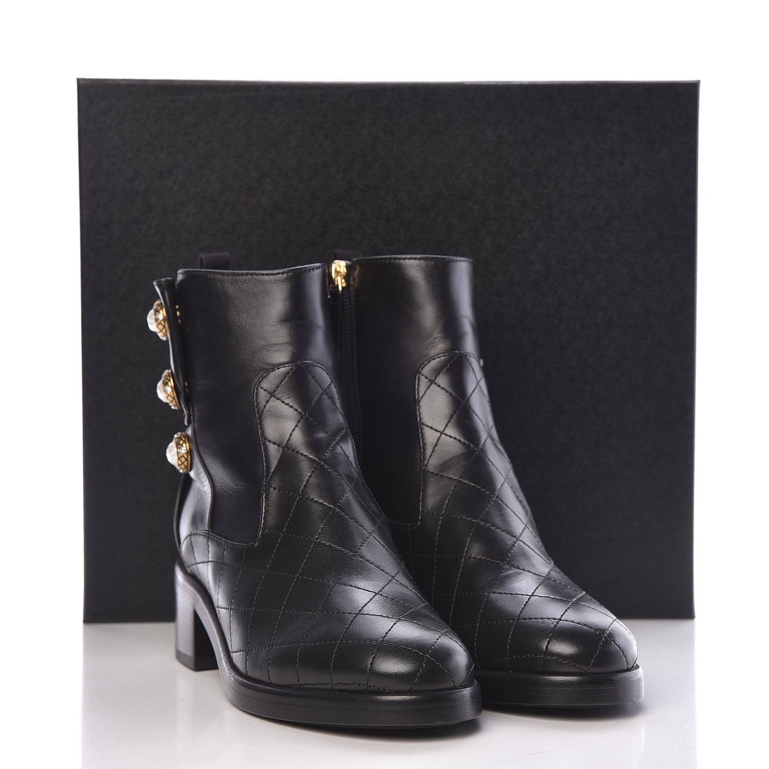 Chanel Lambskin Pearl Short Boots 37 Black Gold 11 of 11