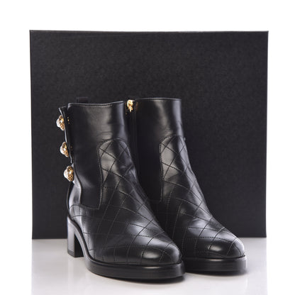 Chanel Lambskin Pearl Short Boots 37 Black Gold 11 of 11