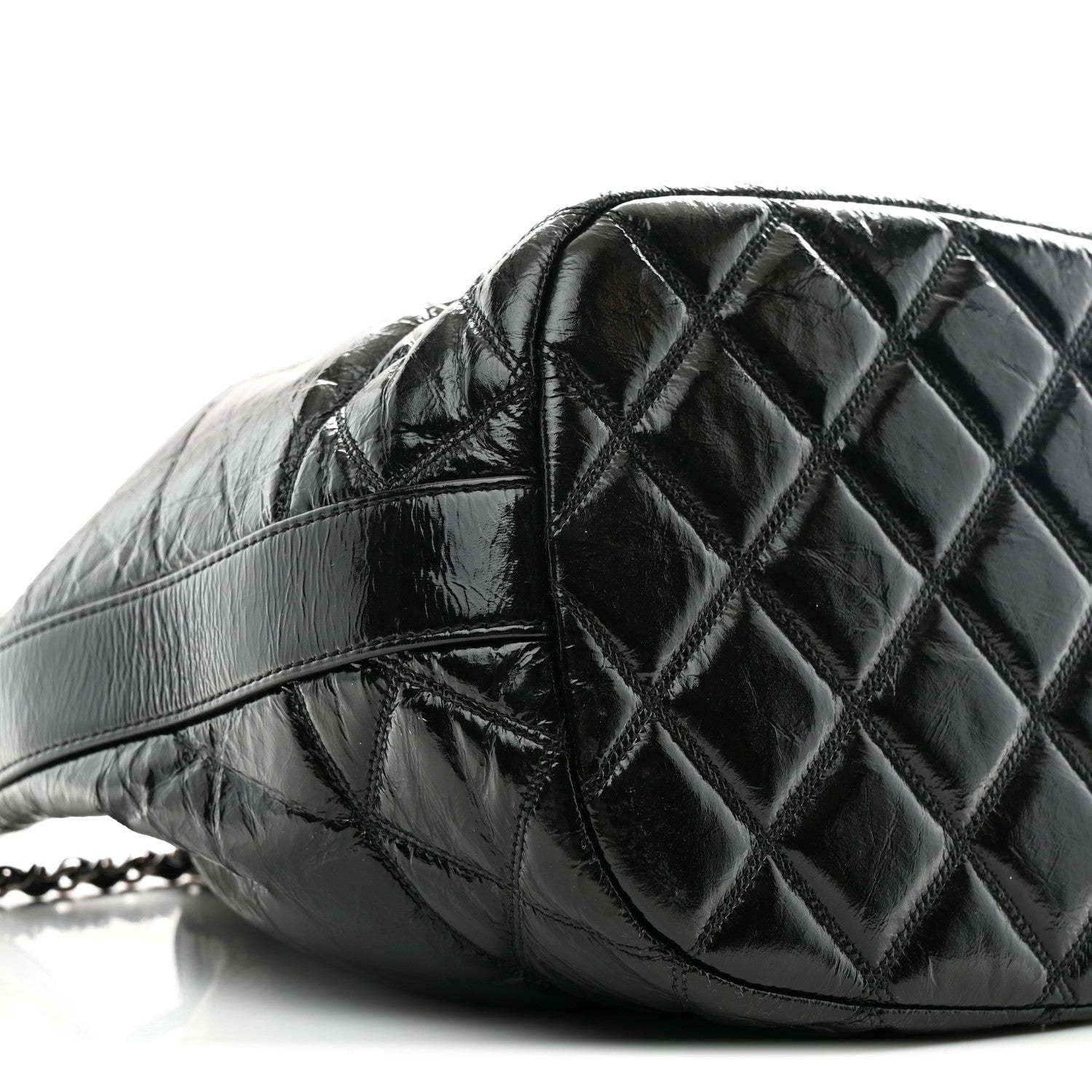 Chanel Shiny Aged Calfskin CC Chain Drawstring Bag Black 9 of 11