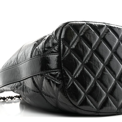 Chanel Shiny Aged Calfskin CC Chain Drawstring Bag Black 9 of 11