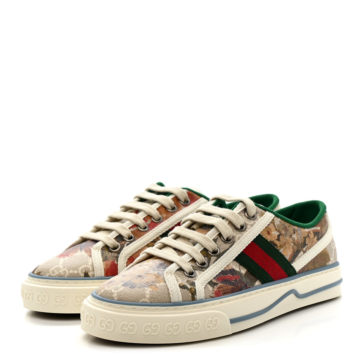 GG Supreme Monogram Water Flora Web Womens 1977 Tennis Sneakers 35.5 Beige White Multicolor Mystic White