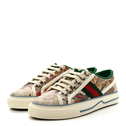 Gucci GG Supreme Monogram Water Flora Web Womens 1977 Tennis Sneakers 35.5 Beige White Multicolor Mystic White 4 of 9