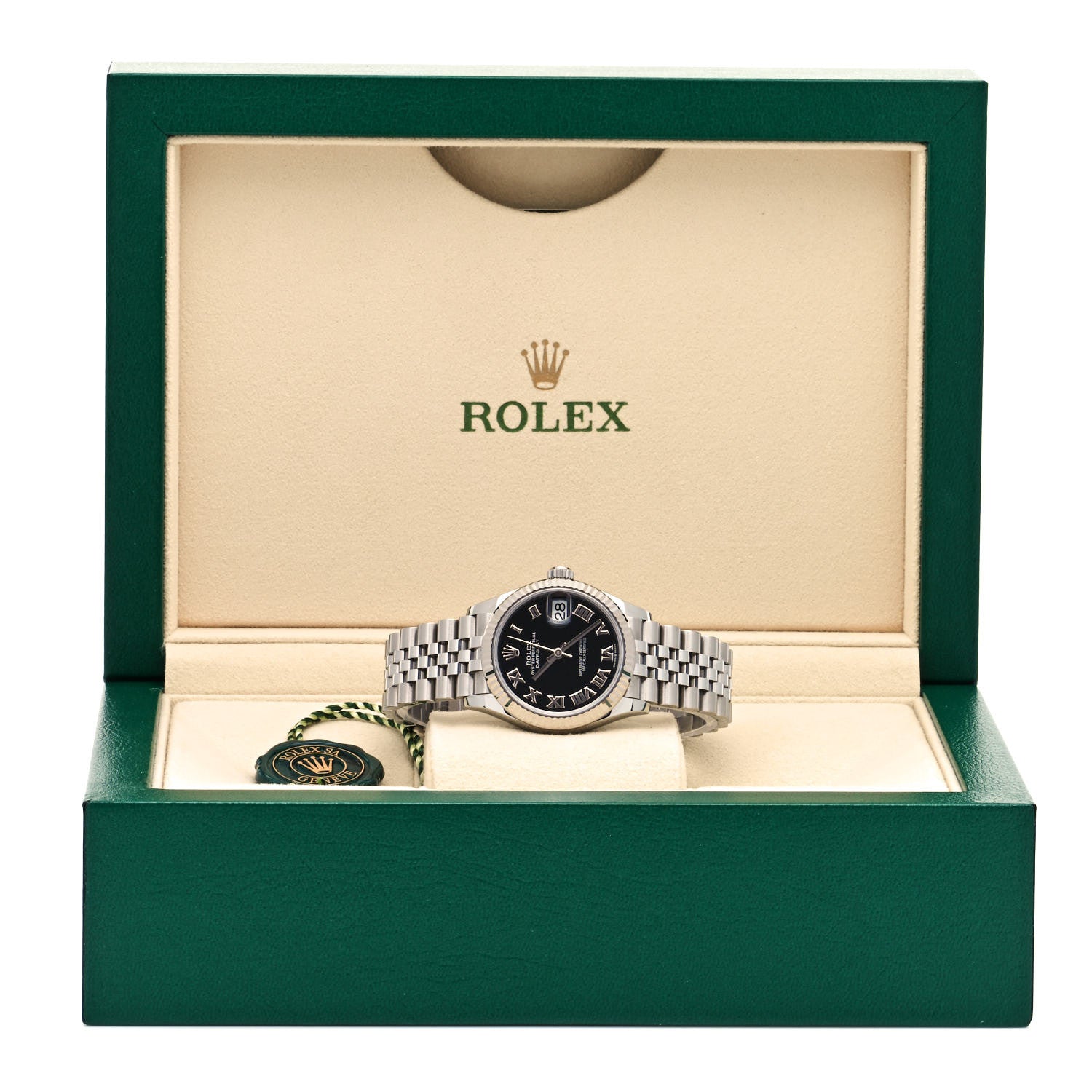 Rolex Stainless Steel 18K White Gold 31mm Oyster Perpetual Datejust Watch Black Roman 278274 5 of 5