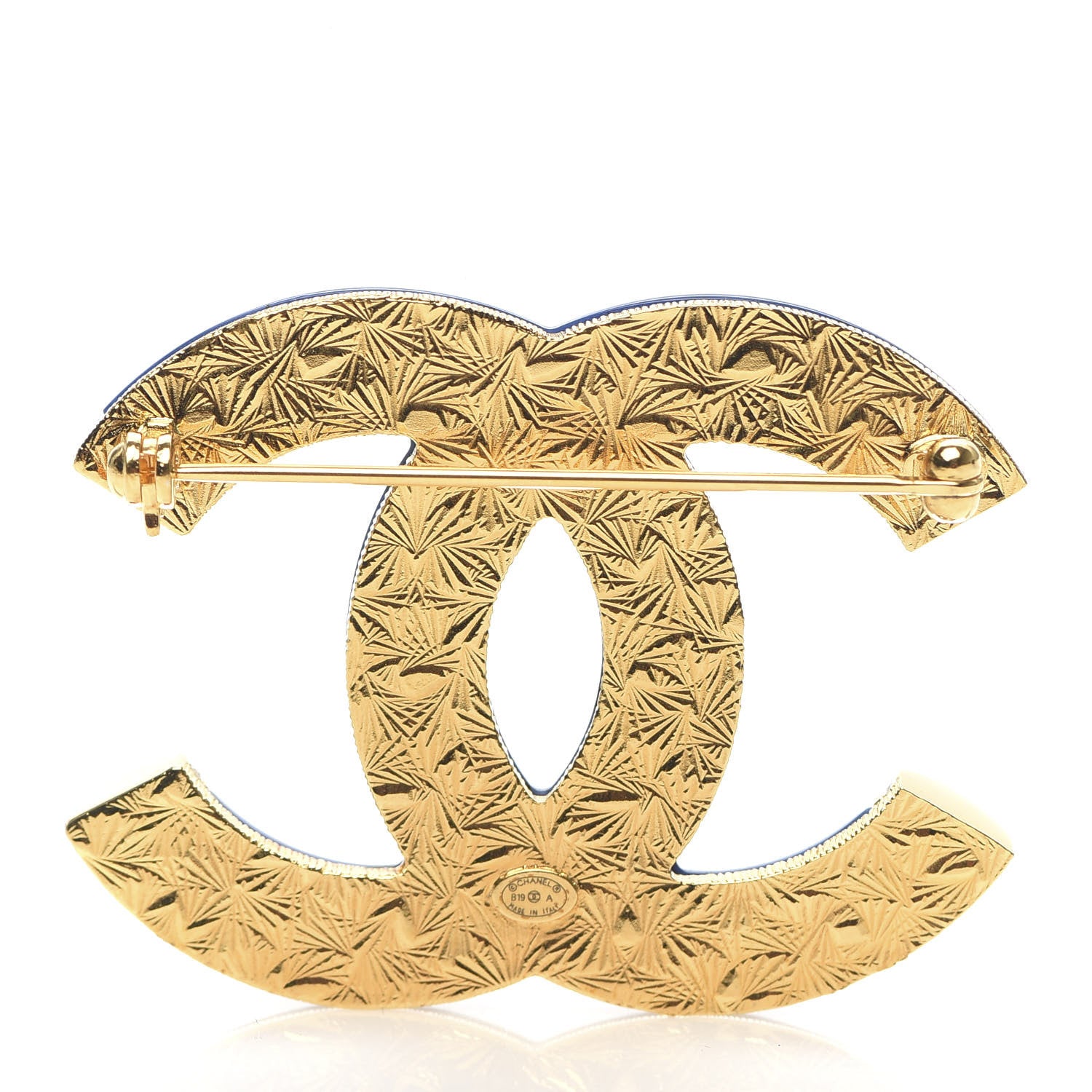 Chanel Resin Crystal CC Brooch Blue Black Gold 3 of 5