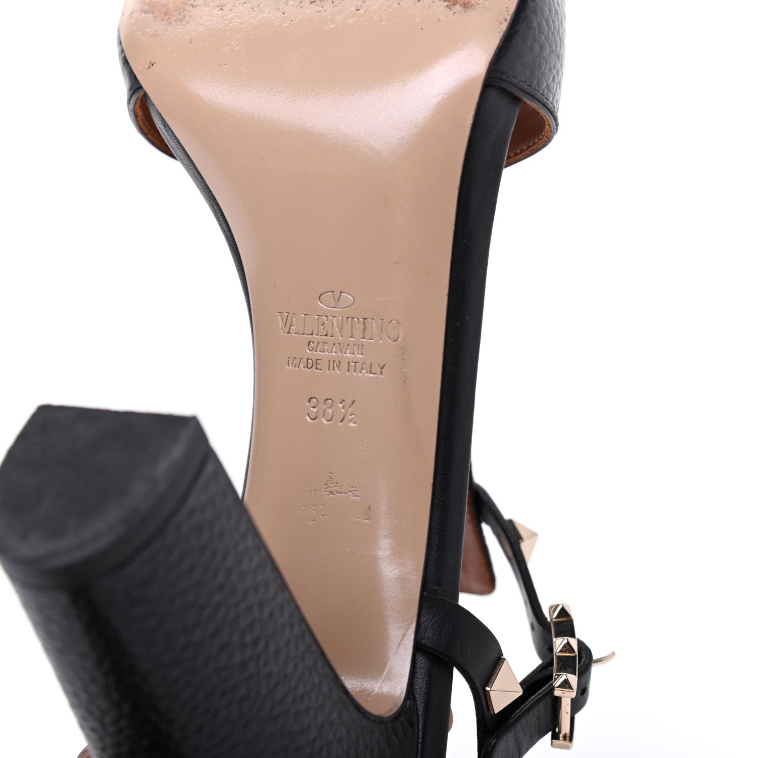 Valentino Garavani Grained Calfskin Rockstud Ankle Strap 5/105mm Sandals 38.5 Black 13 of 19